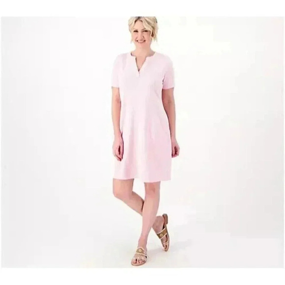 Isaac Mizrahi Women's Short Sleeve Casual T-Shirt Dress Size SP Pink Stripe - Picture 1 of 12
